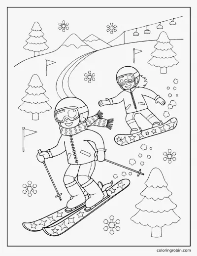 Skiing Down the Mountain coloring page