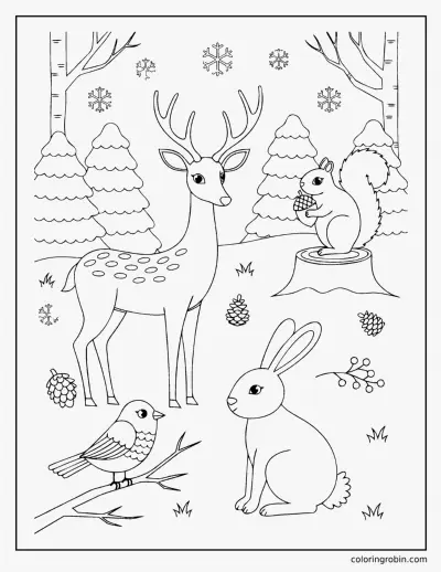 Winter Forest Animals coloring page