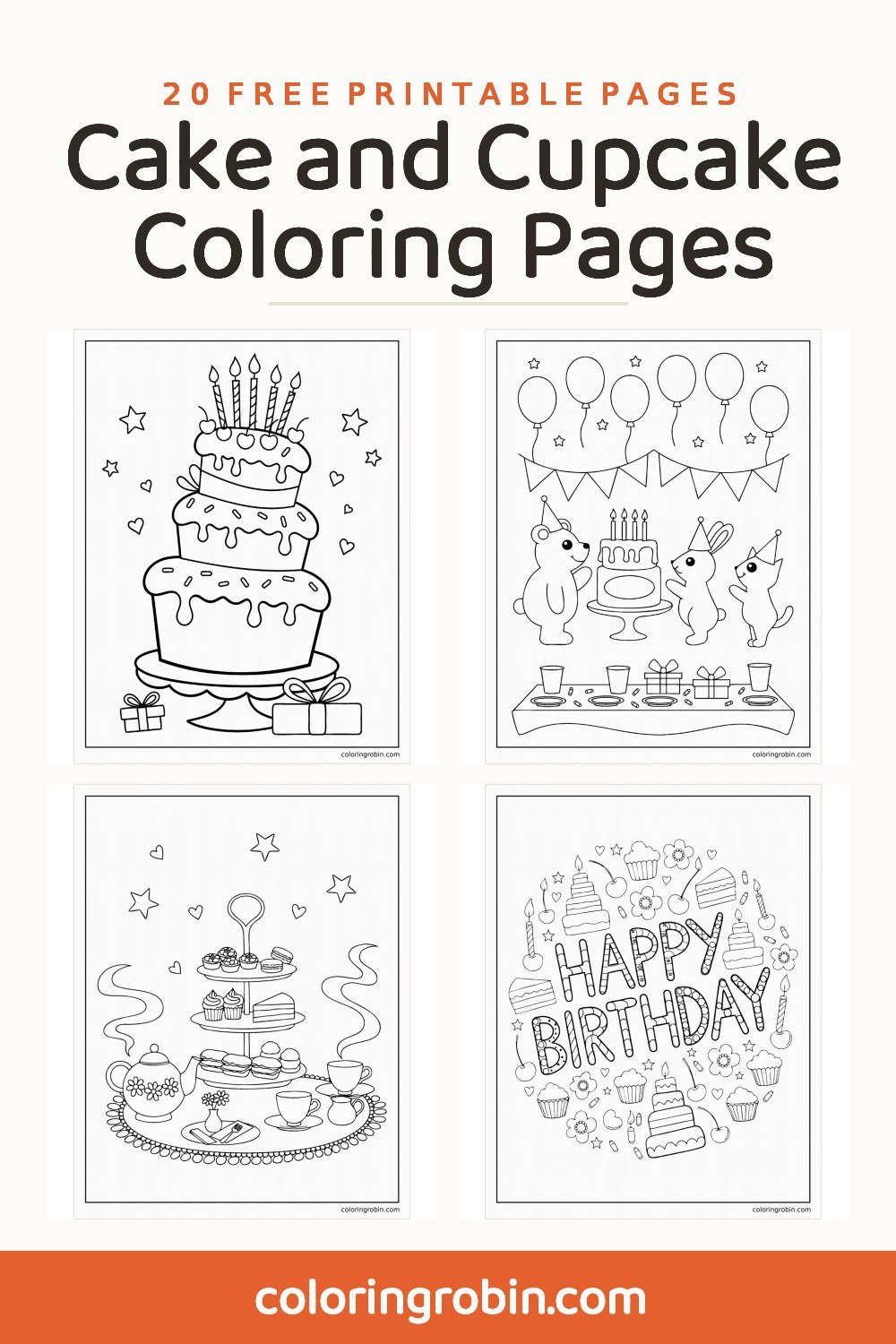 Cake Coloring Pages — free printable set