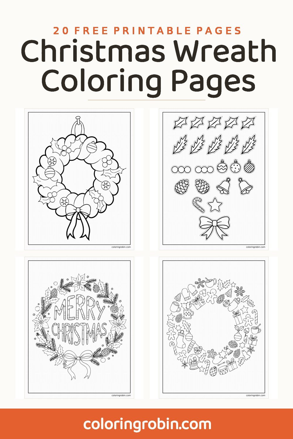 Christmas Wreath Coloring Pages — free printable set