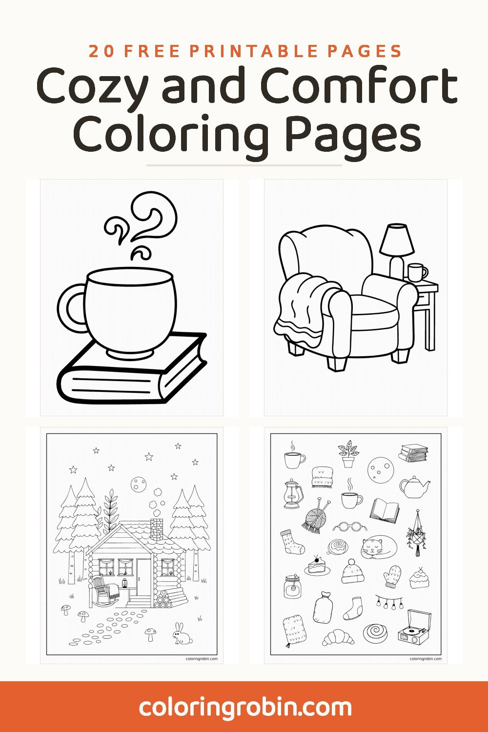 Cozy and Comfort Coloring Pages — free printable set