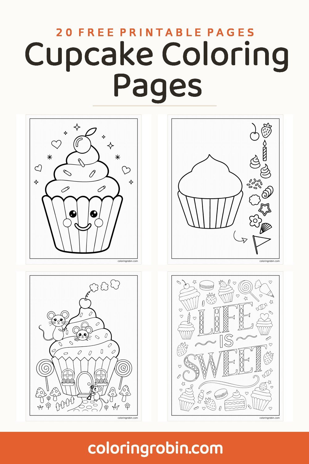 Cupcake Coloring Pages — free printable set