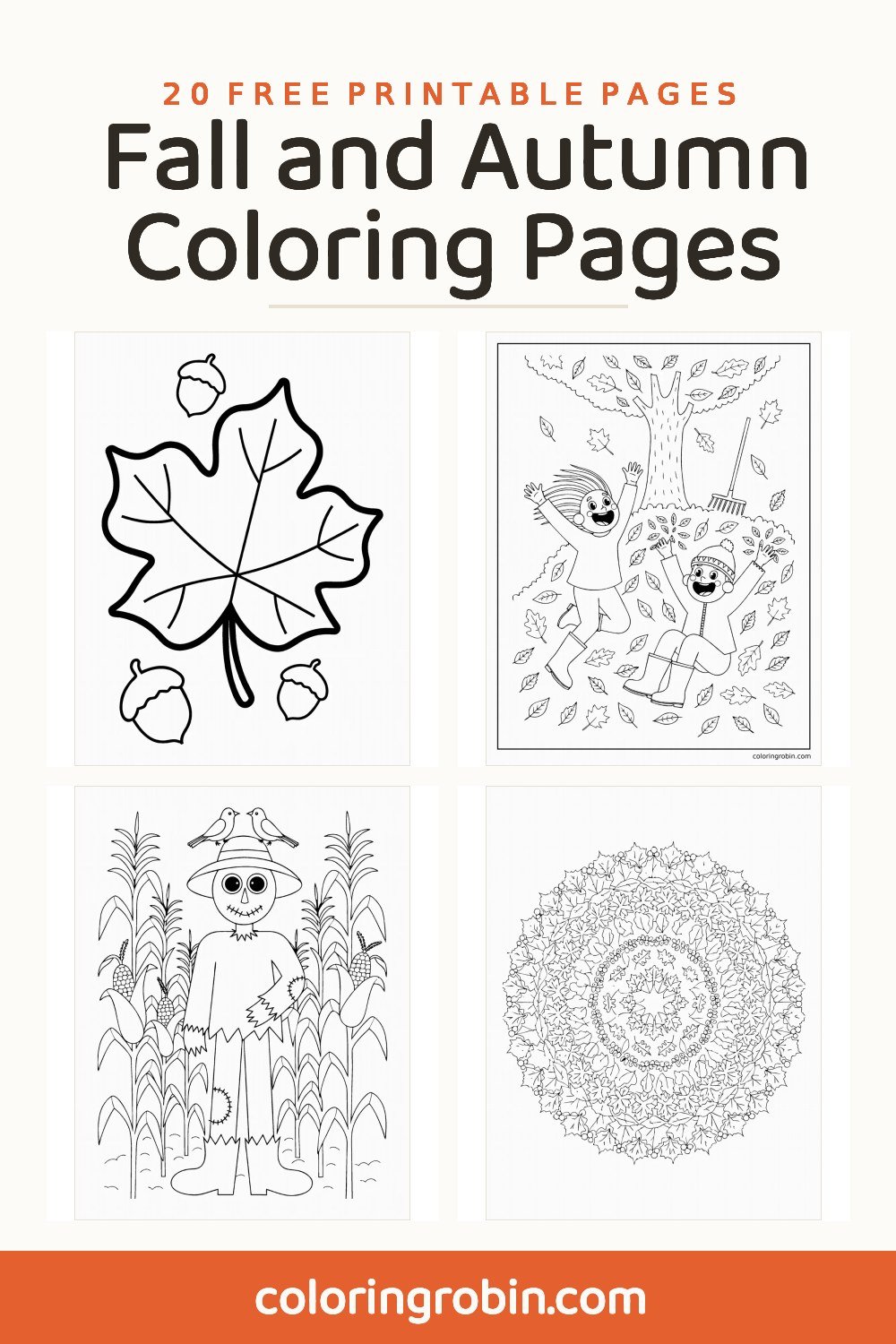 Fall and Autumn Coloring Pages — free printable set