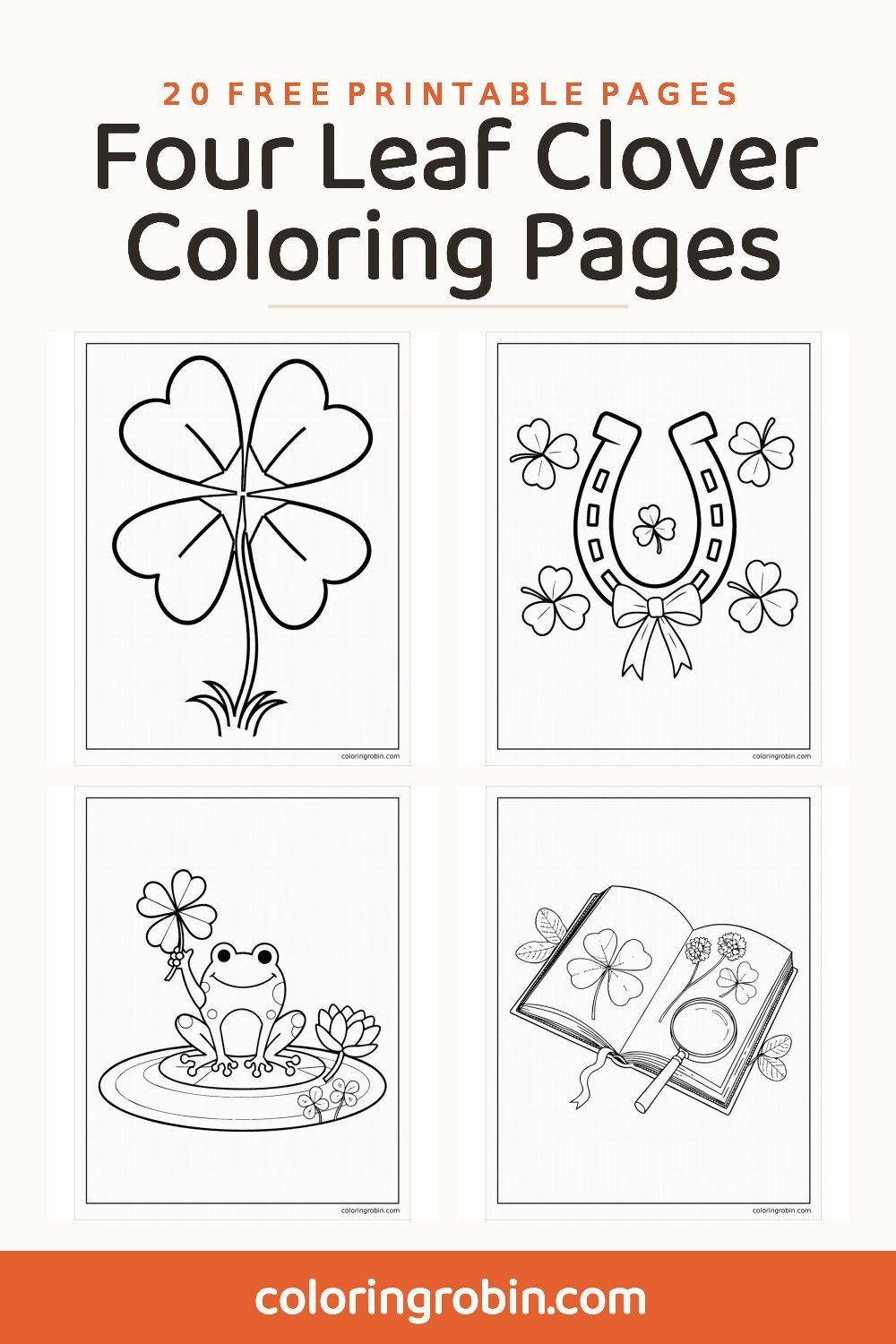 Four Leaf Clover Coloring Pages — free printable set