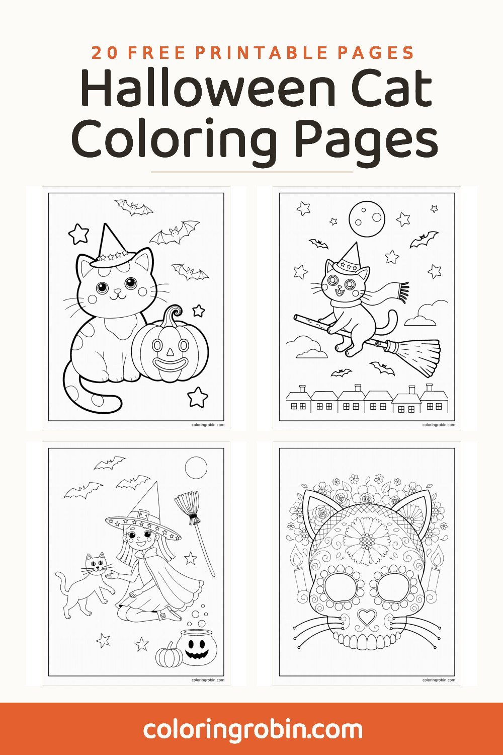 Halloween Cat Coloring Pages — free printable set