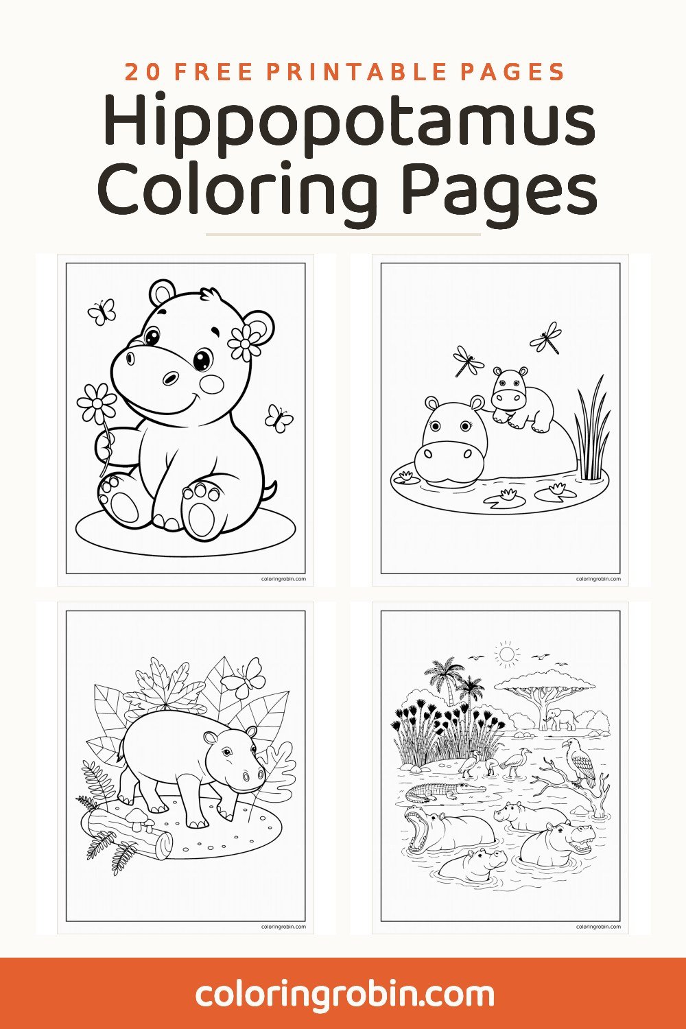 Hippopotamus Coloring Pages — free printable set