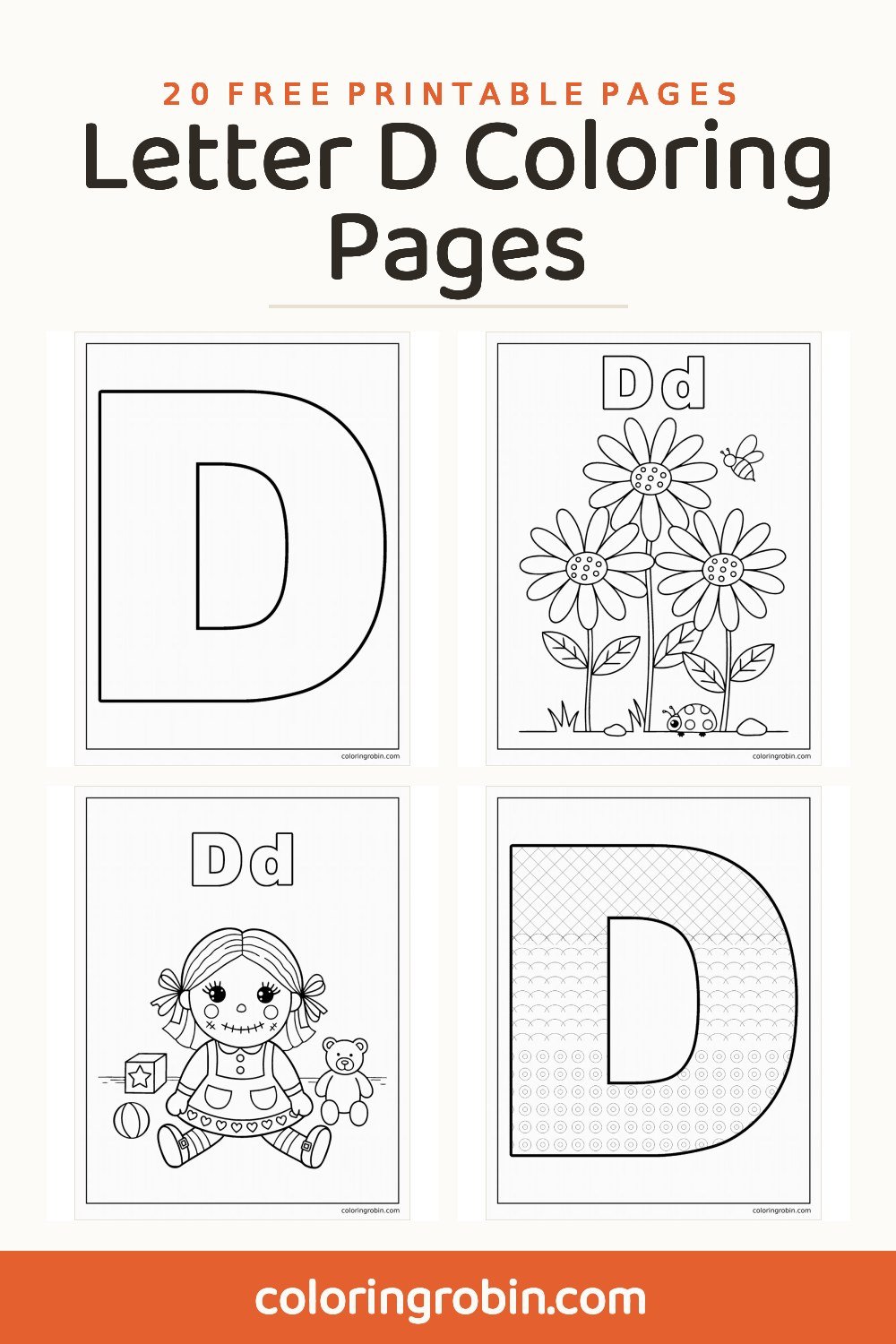 Letter D Coloring Pages — free printable set