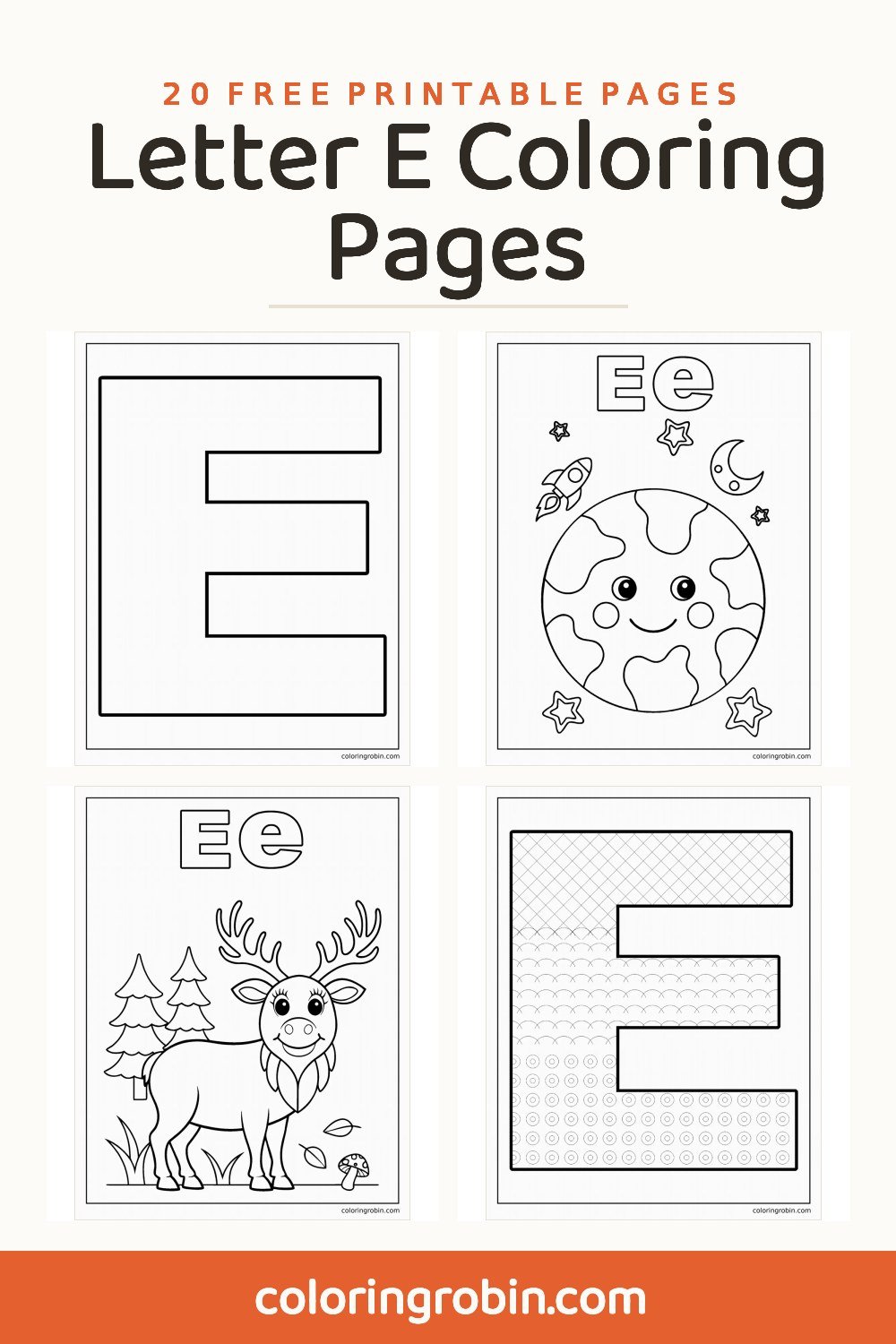 Letter E Coloring Pages — free printable set