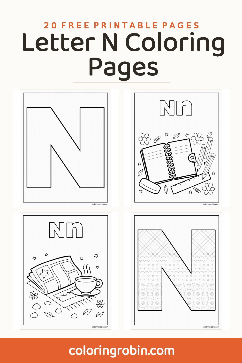 Letter N Coloring Pages — free printable set