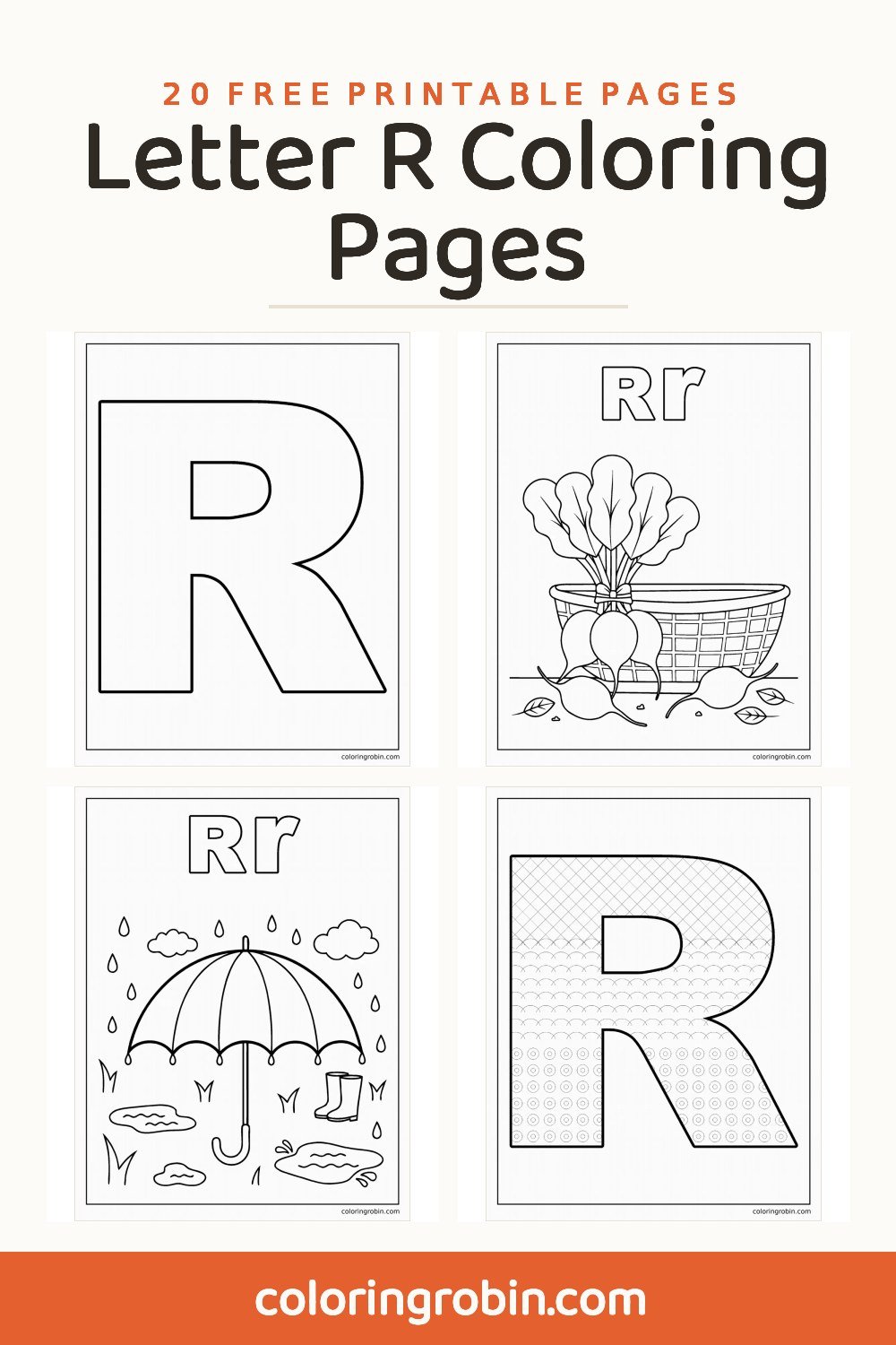 Letter R Coloring Pages — free printable set