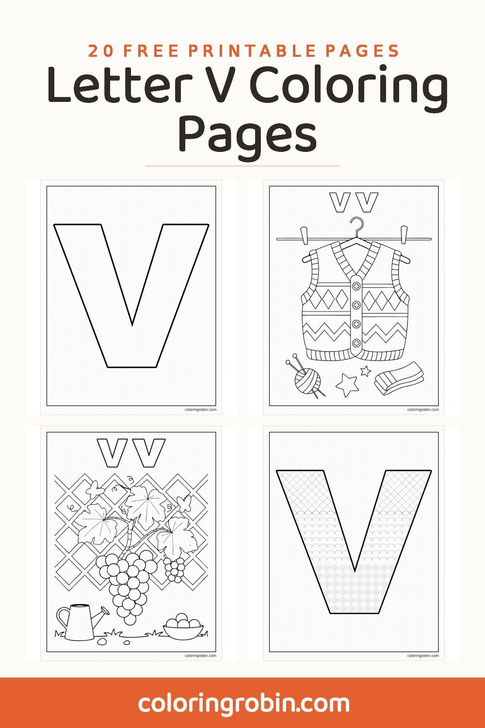 Letter V Coloring Pages — free printable set