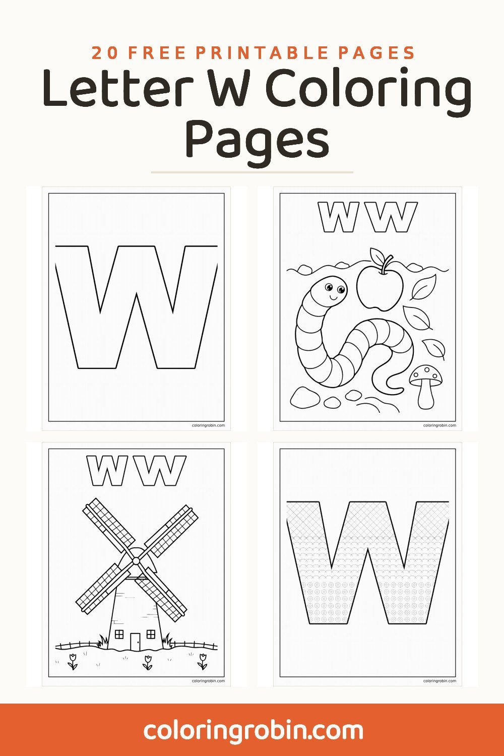 Letter W Coloring Pages — free printable set