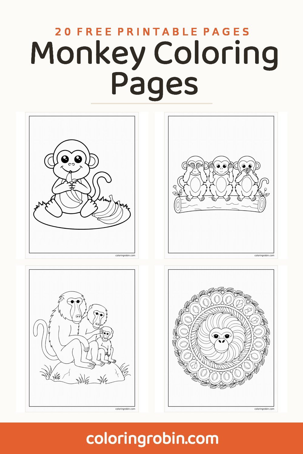 Monkey Coloring Pages — free printable set