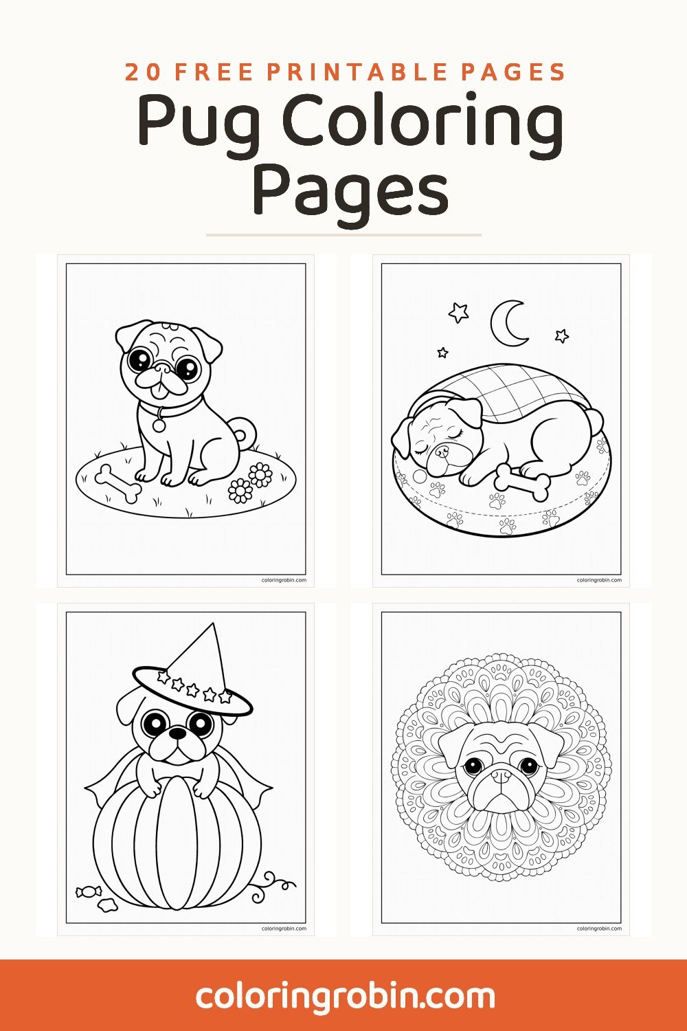 Pug Coloring Pages — free printable set