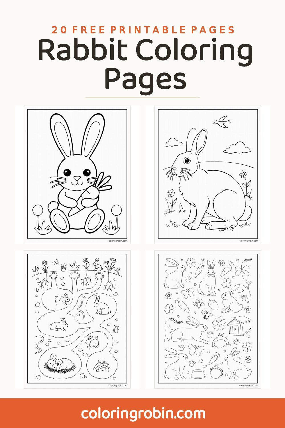 Rabbit Coloring Pages — free printable set