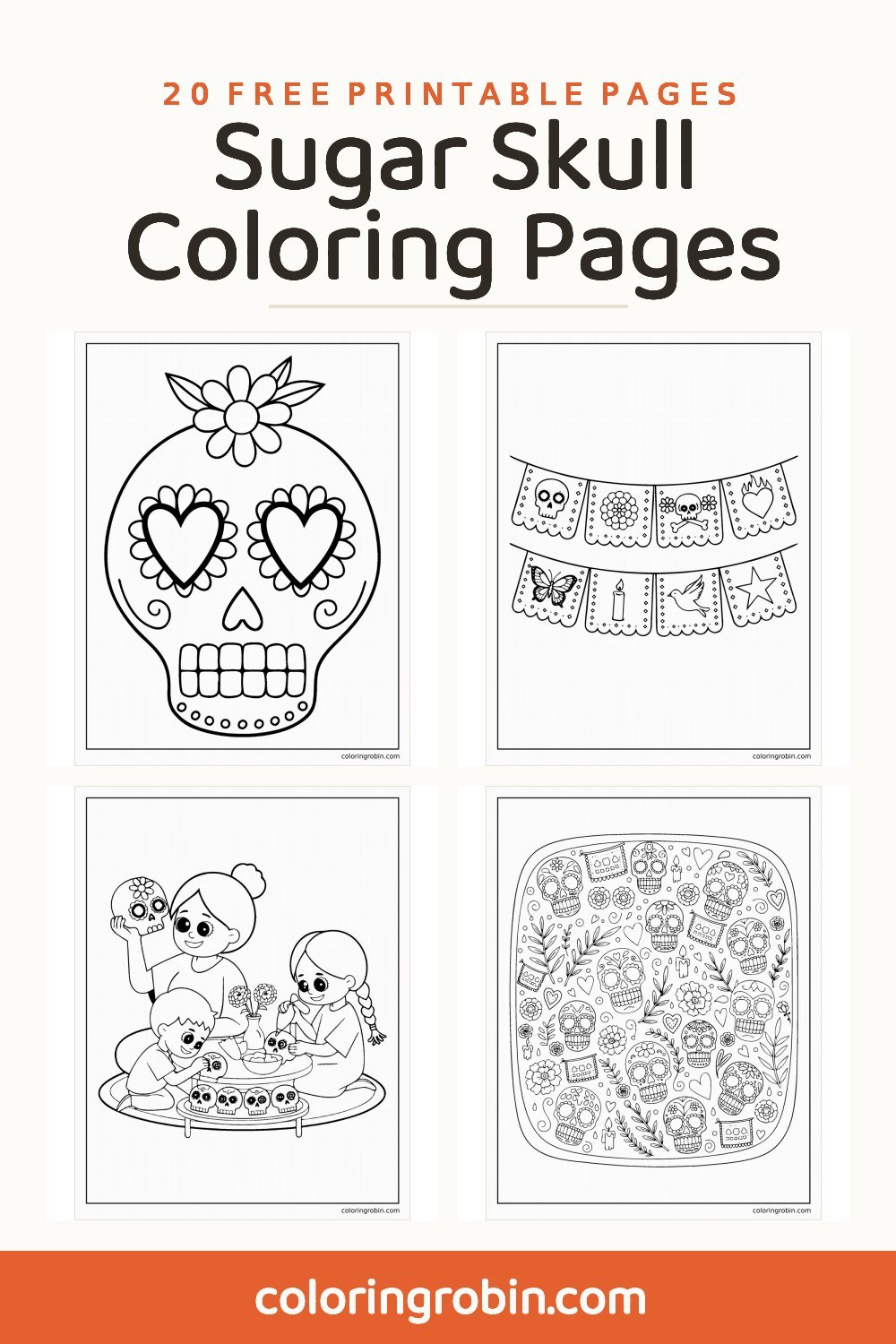 Sugar Skull Coloring Pages — free printable set